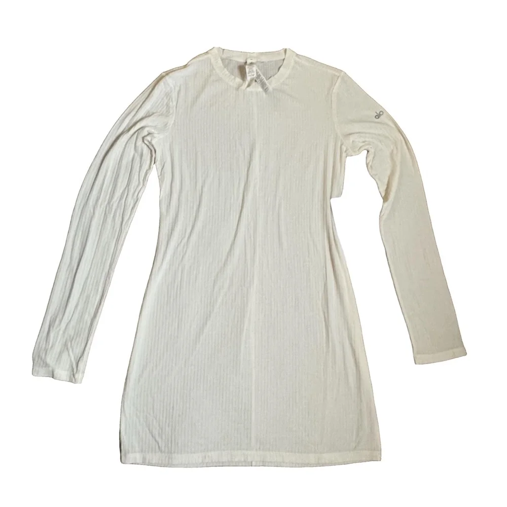 Alo Yoga Medium Ribbed Sea Coast Long Sleeve Dress Ivory Bodycon NWT MSRP $118